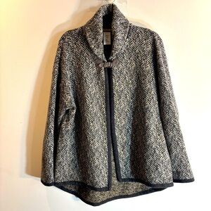 CHIARAMENTE Sz L Herringbone Patterned Cardigan with Buckle Closure Wool Blend